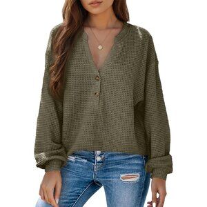 Women's Green Button Down Shirts Long Sleeve V Neck Blouses Tee Dressy Tops